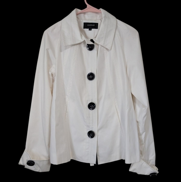 Colebrook Jackets & Blazers - Colebrook White Contrast Button Slicker Rain Jacket Size Small